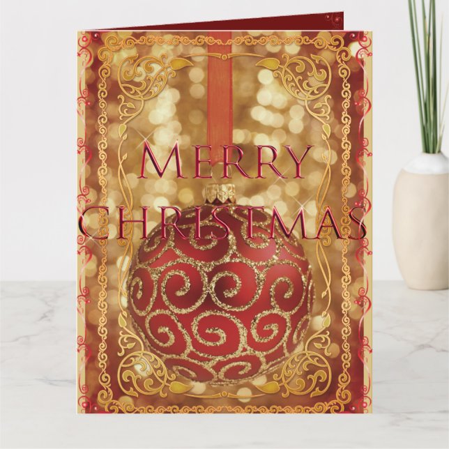 ORNAMENT SPARKLING GOLD RED FRAME Urlaub Karte (Vorderseite)