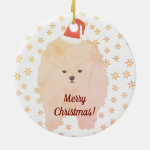 Ornament, Weihnachts-Spitz Hund Schneeflocken Keramik Ornament