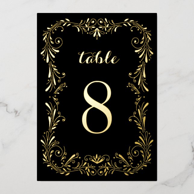 Ornamental Boho Sketch Black Gold Tischnummern (Vorderseite)