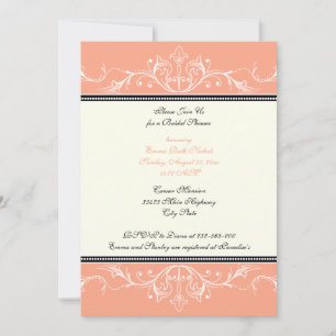 Ornamental coral white bridal shower invitation