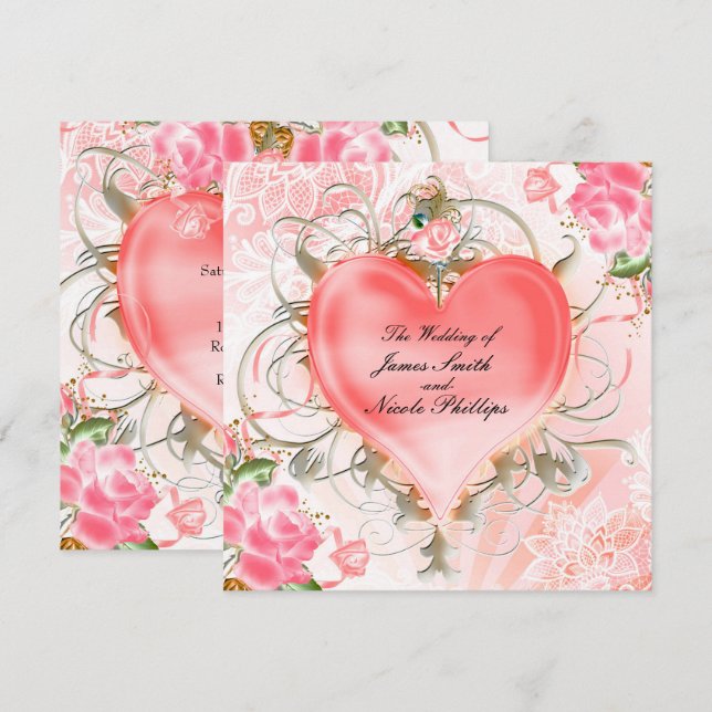 Ornamental Elegant Herzinfarkt Einladungen (Vorne/Hinten)