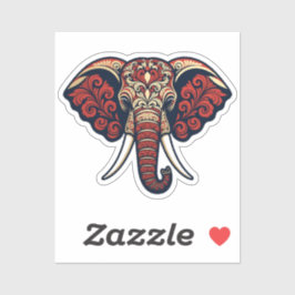 Ornamental Elephant Head - Red, Blue & Gold Paisle Aufkleber