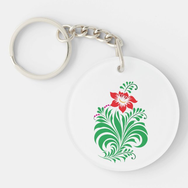 Ornamental Floral Flower Design – Elegant Schlüsselanhänger (Vorderseite)