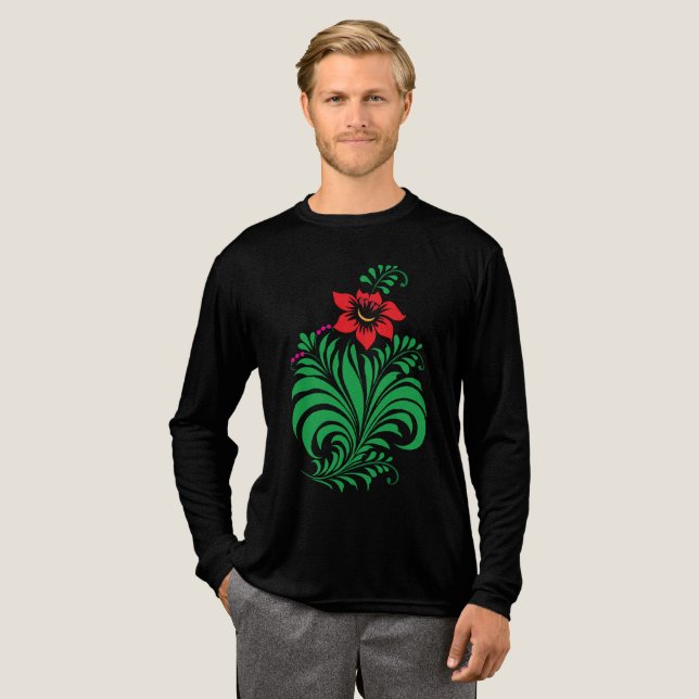 Ornamental Floral Flower Design – Elegant Tri-Blend Shirt (Volle Vorderseite)