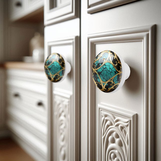 Ornamental Gold Filigree Aquamariner schwarzer Mar Keramikknauf (Von Creator hochgeladen)
