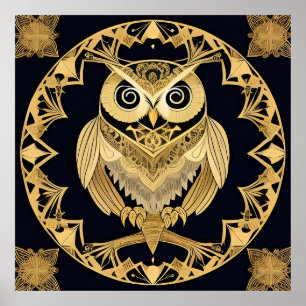 🦉 Ornamental Goldene Eulen-Wandkunst Natur Luxus Poster