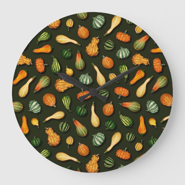Ornamental Gourds for Autumn, Fall, Thanksgiving Große Wanduhr (Vorderseite)
