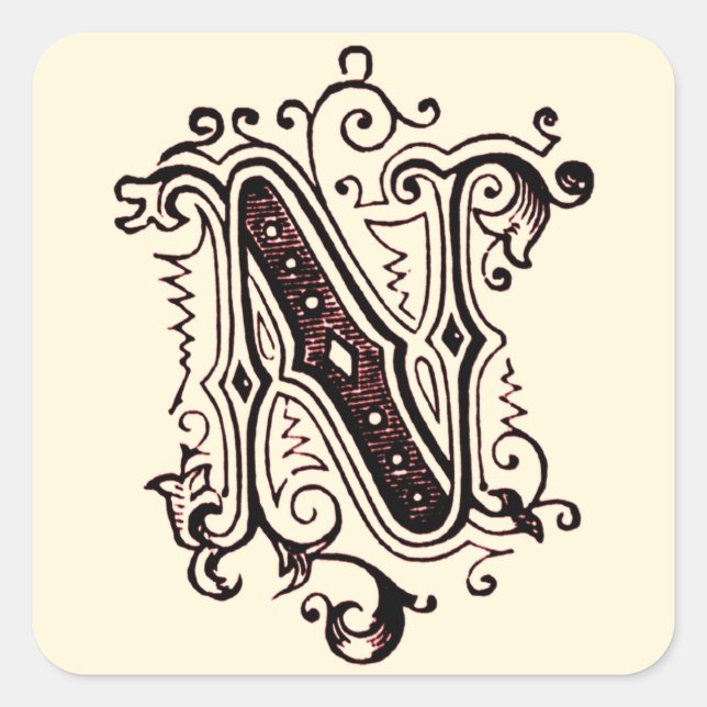 Ornamental 'N' - Briefmarke Quadratischer Aufkleber (Vorderseite)