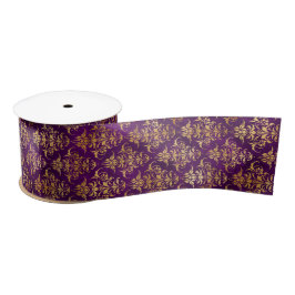 Ornamental Purple & Gold Damask Pattern Satinband