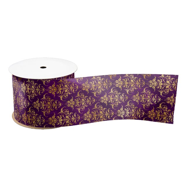Ornamental Purple & Gold Damask Pattern Satinband (Spule)