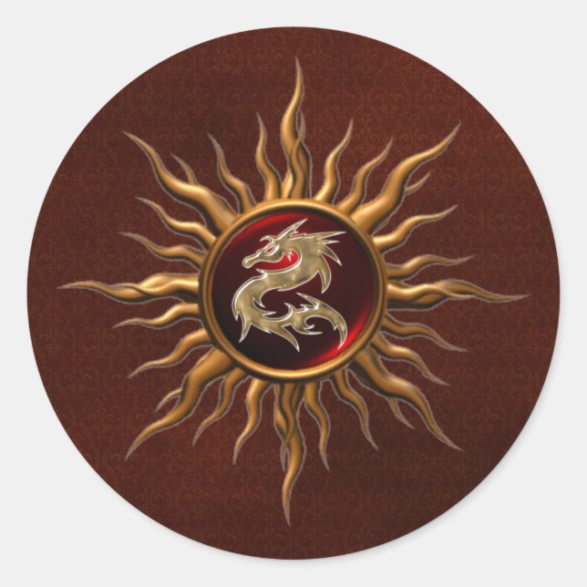 Ornamental Sun Dragon Runder Aufkleber (Vorderseite)