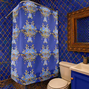 Ornamentale Arabeske Königlich Blau Goldenes Muste Duschvorhang