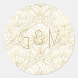 Ornamentale Art Deco – Elfenbein Luxus-Hochzeit Runder Aufkleber