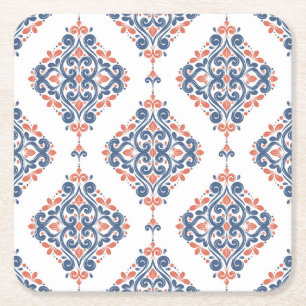 Ornamentale Blaue Orange: Vintage Nahtlos Rechteckiger Pappuntersetzer