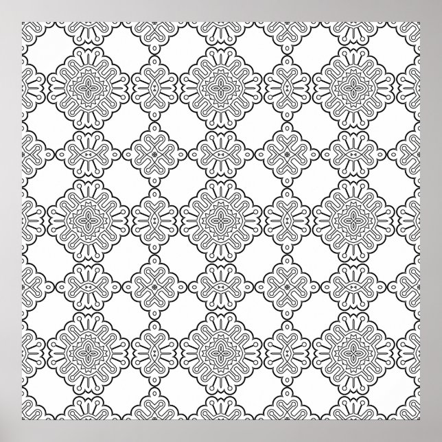 Ornamentale Fliesen-Medaillon-Muster-Malvorlage Poster (Vorne)