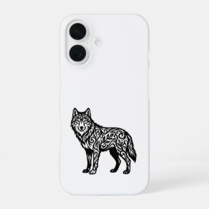 Ornamentaler Stammeswolf mit dekorativen Schwüngen iPhone 16 Hülle