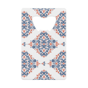 Ornamentales Blau Orange: Nahtloses Vintage-Muster Geldbeutel Flaschenöffner