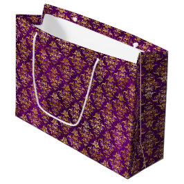 Ornamentales lila und goldenes Damastmuster Große Geschenktüte