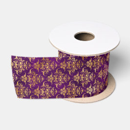 Ornamentales lila und goldenes Damastmuster Satinband