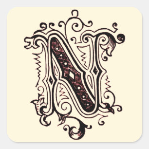 Ornamentales 'N' - Stempel Quadratischer Aufkleber