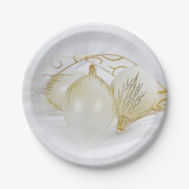 Ornamente aus Gold und Weiß-Glitzer Pappteller (Vorderseite)