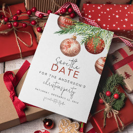Ornamente aus Rot und Gold | Weihnachts-Party Save The Date