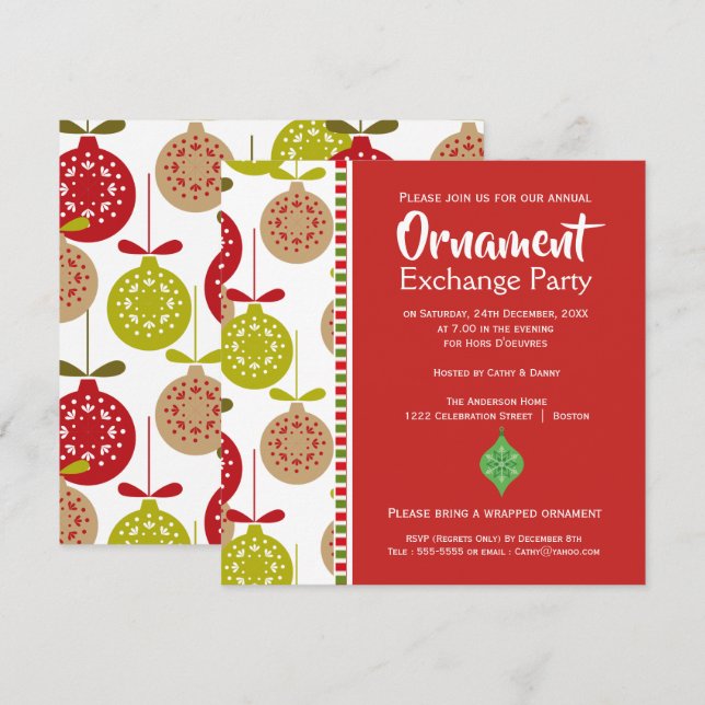 Ornamente Austausch Party Weihnachts-Einladung Einladung (Vorne/Hinten)