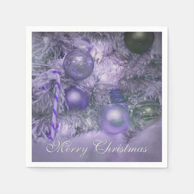 Ornamente Frohe Weihnachtsbaum Lila Urlaub Serviette (Vorderseite)