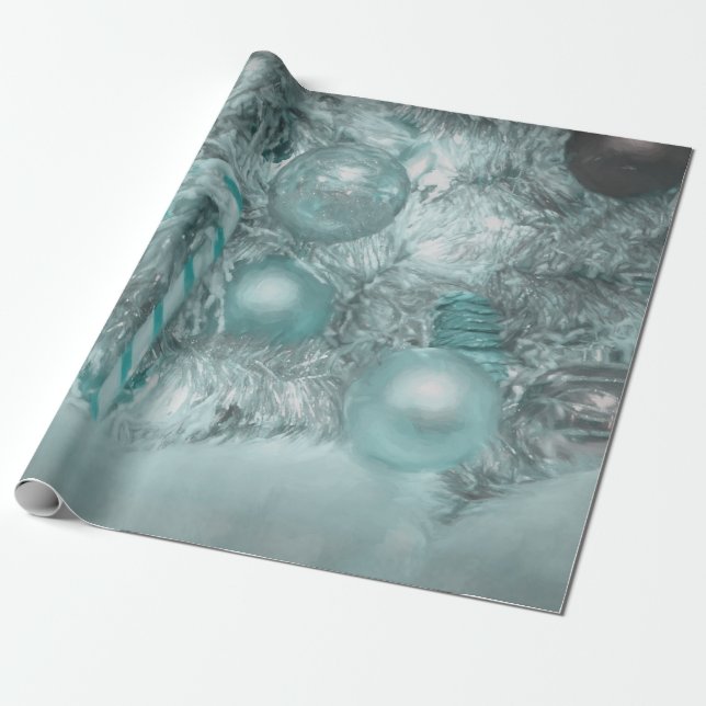 Ornamente Weihnachten Aquamariner Grüner Silberbau Geschenkpapier (Ungerollt)