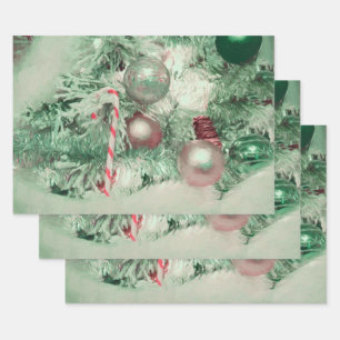 Ornamente Weihnachten Grün Rosa Weihnachtsbaum Geschenkpapier Set