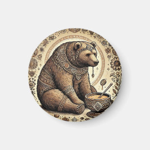 Ornamentierter Bär, umgeben von Mandala und Honig  Magnet