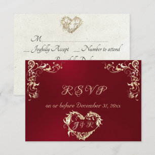 Ornamer Rahmen & Herz - Rot RSVP Karte