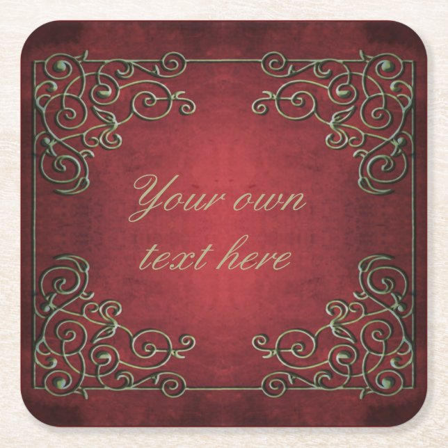 Ornate Antique Red and Gold Custom Text Rechteckiger Pappuntersetzer (Vorderseite)