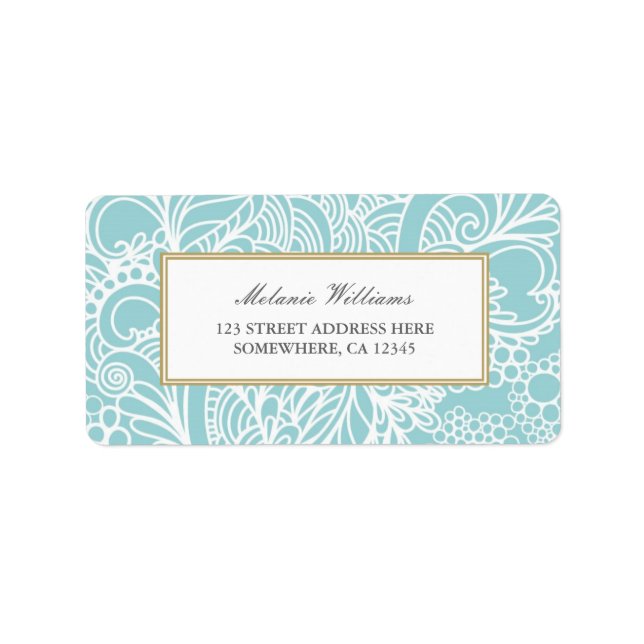 Ornate Aqua Blue Floral Étiquettes de adresse (Devant)