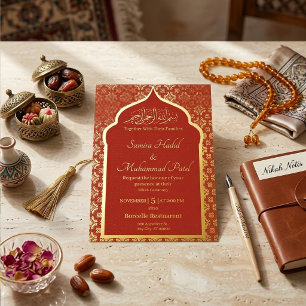 Ornate Arch Islamische Muslimische Rot- und Gold-B Folieneinladung