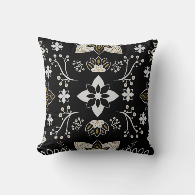 Ornate black and white floral pattern  kissen (Vorderseite)