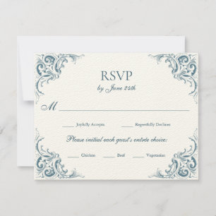 Ornate Blaue Barocke Ränder Mahlzeit Auswahl RSVP Karte