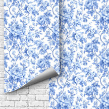 Ornate blaue französische Toile-Rosen-Blumen-Wallp