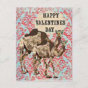 Ornate Boho Kamele Valentinstag Postkarte