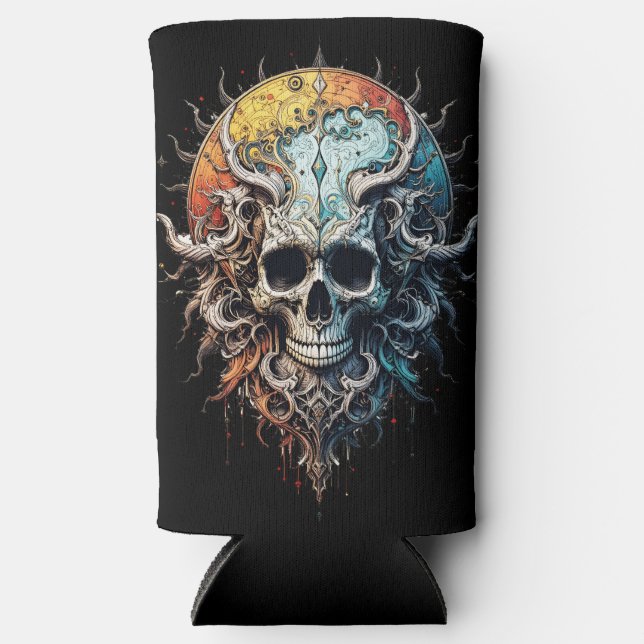 Ornate Cosmic Skull Gothic Baroque Mandala  Selters Dosenkühler (Vorderseite)