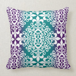 Ornate Damask Purple und Teal Ombre Kissen