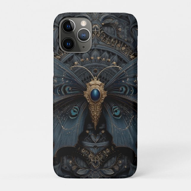 Ornate Dark Blue Butterfly with Gold Filigree  Case-Mate iPhone Hülle (Rückseite)
