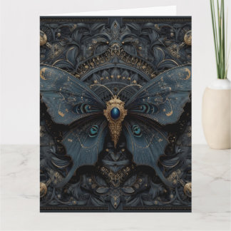 Ornate Dark Blue Butterfly with Gold Filigree Karte