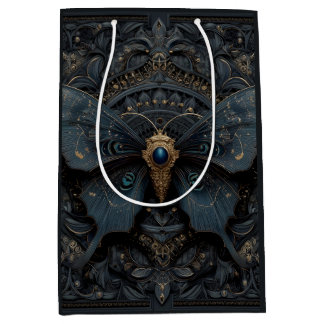 Ornate Dark Blue Butterfly with Gold Filigree Mittlere Geschenktüte