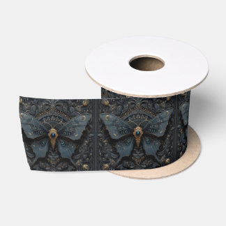 Ornate Dark Blue Butterfly with Gold Filigree Satinband