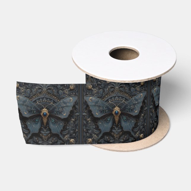 Ornate Dark Blue Butterfly with Gold Filigree  Satinband (Spule)