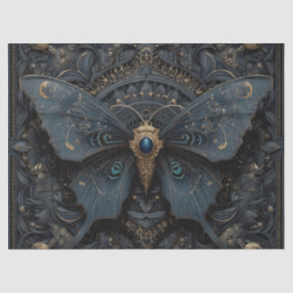 Ornate Dark Blue Butterfly with Gold Filigree Seidenpapier