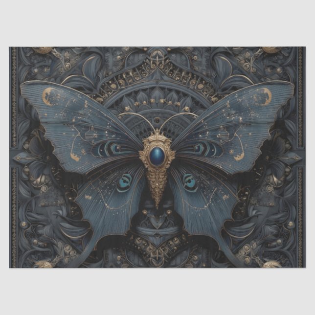 Ornate Dark Blue Butterfly with Gold Filigree  Seidenpapier (Vorderseite)