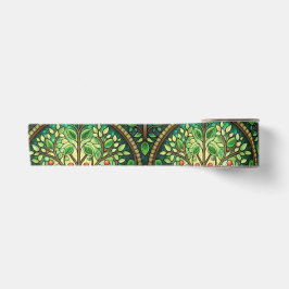 Ornate design featuring green and gold symmetrical satinband