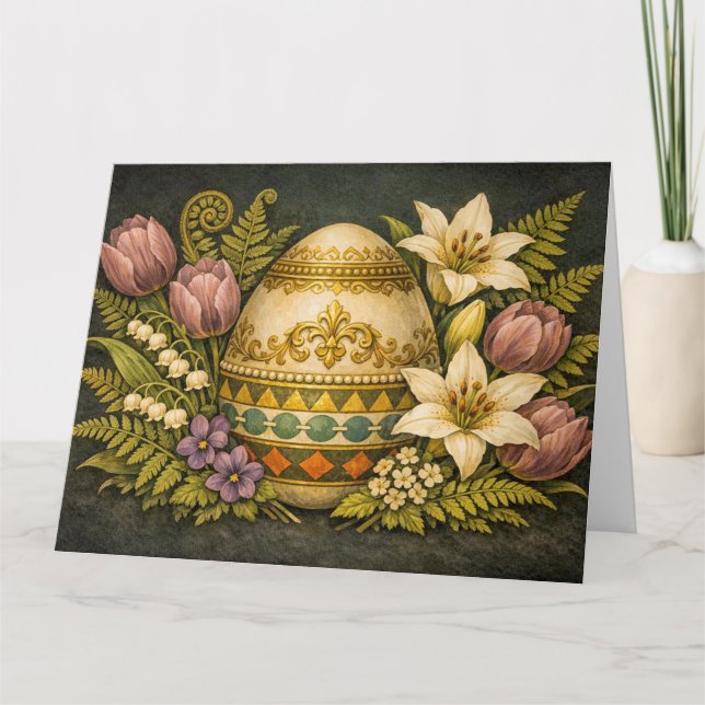 Ornate Floral Easter Egg Karte (Vorderseite)
